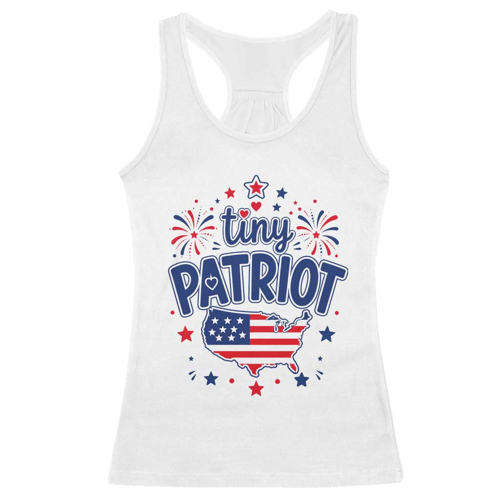 Tiny Patriot 4th of July Fireworks Racerback Tank Top USA Map American Flag Red White and Blue Patriotic Holiday