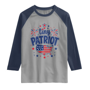 Tiny Patriot 4th of July Fireworks Raglan Shirt USA Map American Flag Red White and Blue Patriotic Holiday