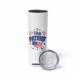Tiny Patriot 4th of July Fireworks Skinny Tumbler USA Map American Flag Red White and Blue Patriotic Holiday