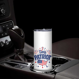 Tiny Patriot 4th of July Fireworks Skinny Tumbler USA Map American Flag Red White and Blue Patriotic Holiday