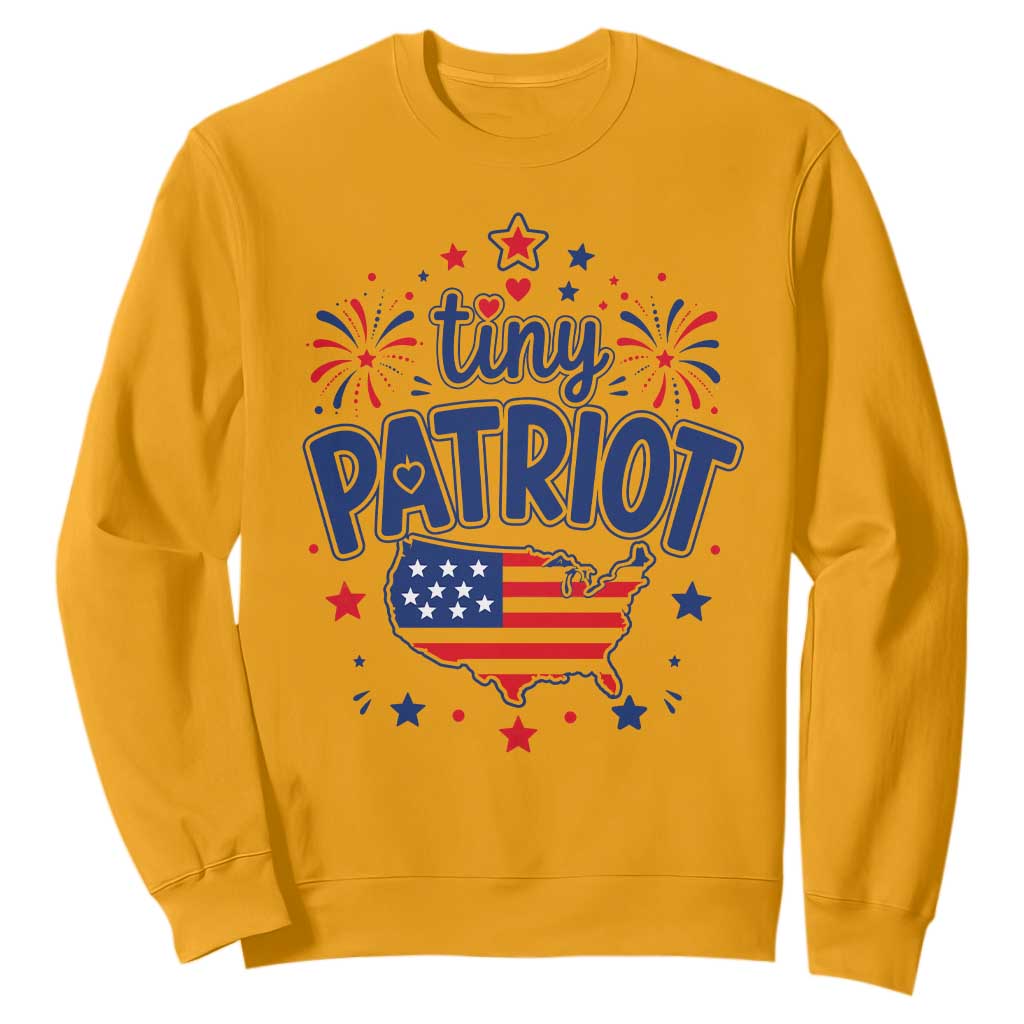 Tiny Patriot 4th of July Fireworks Sweatshirt USA Map American Flag Red White and Blue Patriotic Holiday