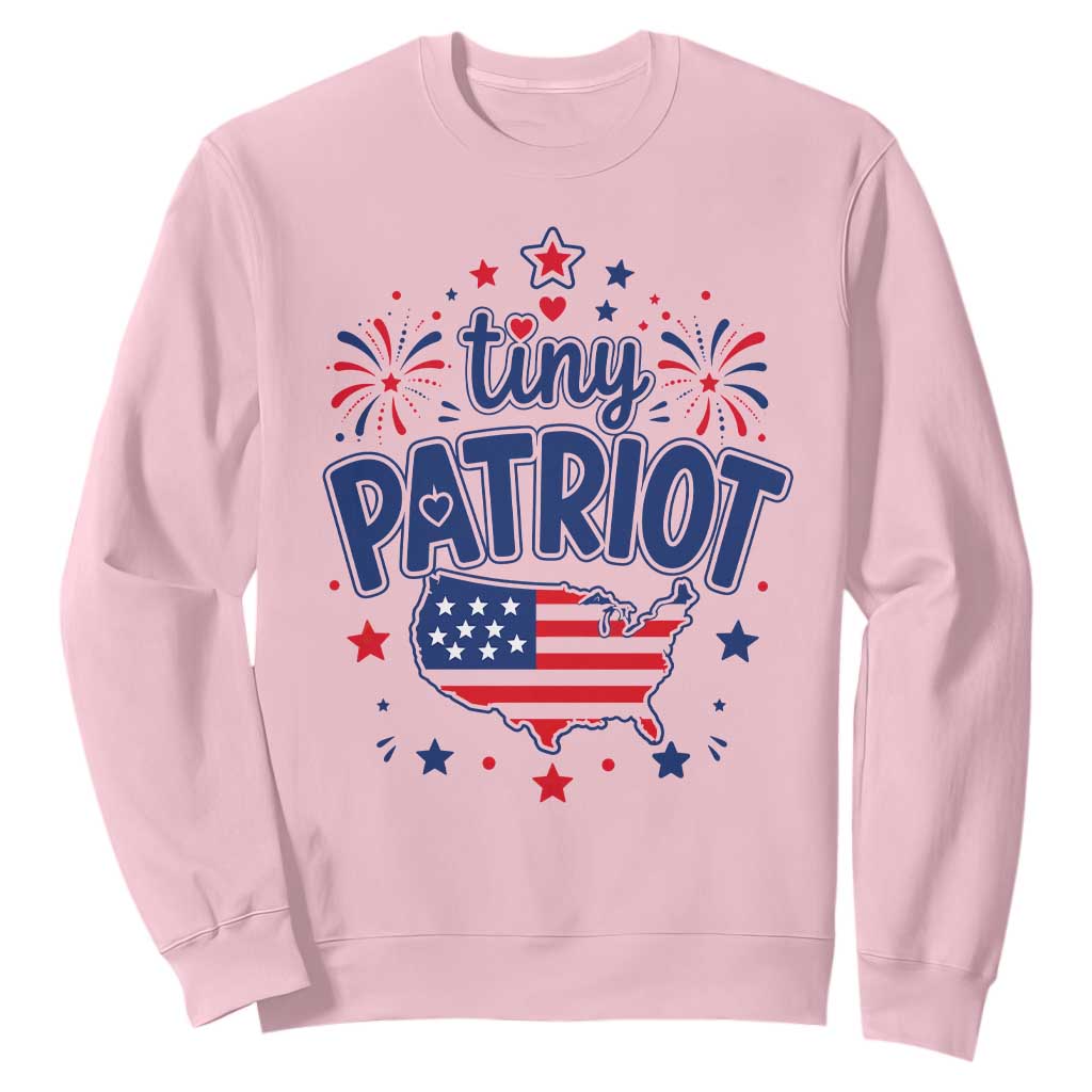 Tiny Patriot 4th of July Fireworks Sweatshirt USA Map American Flag Red White and Blue Patriotic Holiday