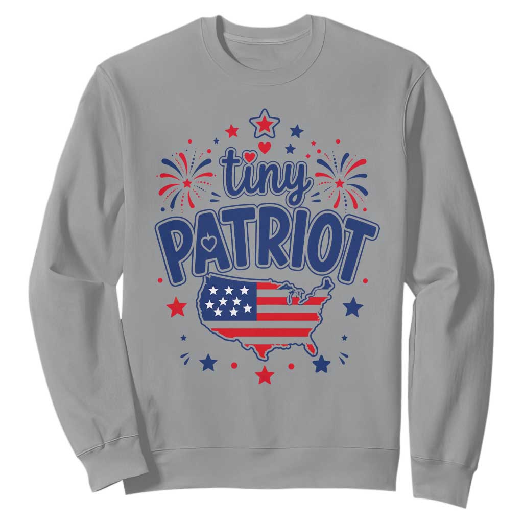 Tiny Patriot 4th of July Fireworks Sweatshirt USA Map American Flag Red White and Blue Patriotic Holiday