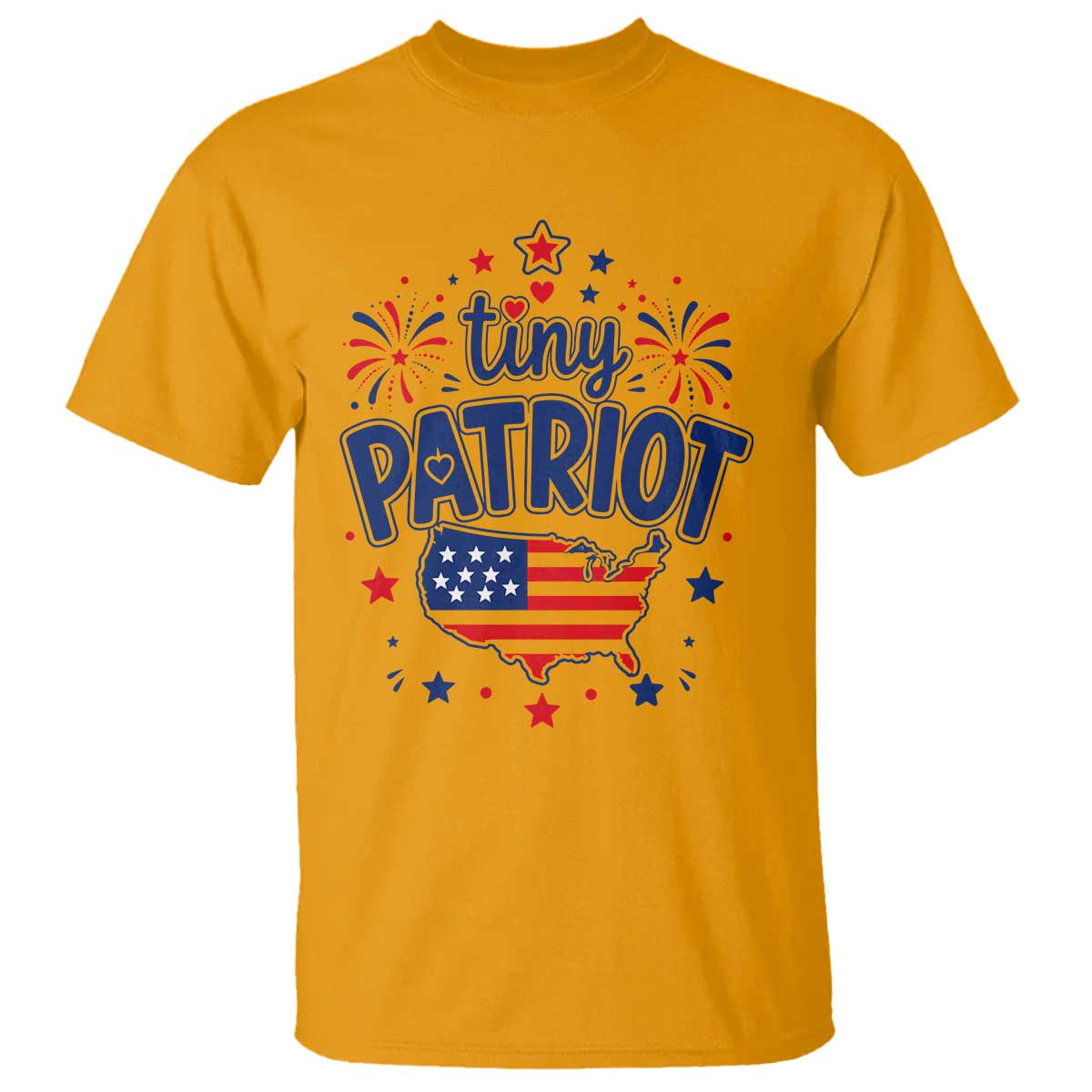 Tiny Patriot 4th of July Fireworks T Shirt USA Map American Flag Red White and Blue Patriotic Holiday
