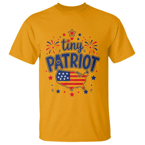 Tiny Patriot 4th of July Fireworks T Shirt USA Map American Flag Red White and Blue Patriotic Holiday
