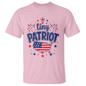 Tiny Patriot 4th of July Fireworks T Shirt USA Map American Flag Red White and Blue Patriotic Holiday