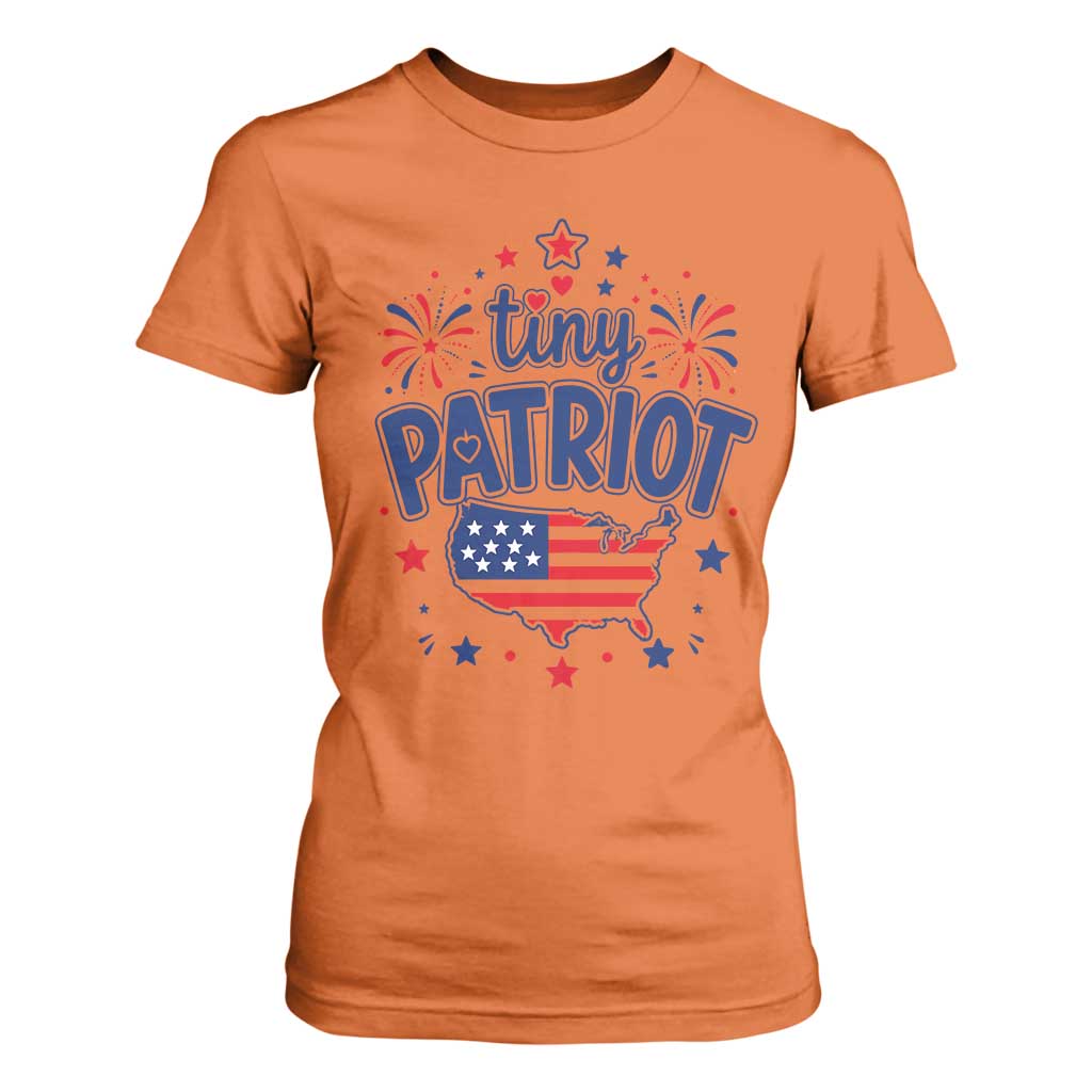 Tiny Patriot 4th of July Fireworks T Shirt For Women USA Map American Flag Red White and Blue Patriotic Holiday