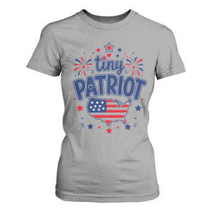 Tiny Patriot 4th of July Fireworks T Shirt For Women USA Map American Flag Red White and Blue Patriotic Holiday