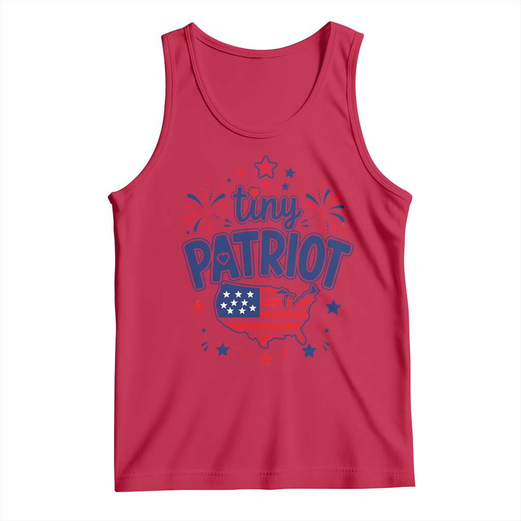 Tiny Patriot 4th of July Fireworks Tank Top USA Map American Flag Red White and Blue Patriotic Holiday