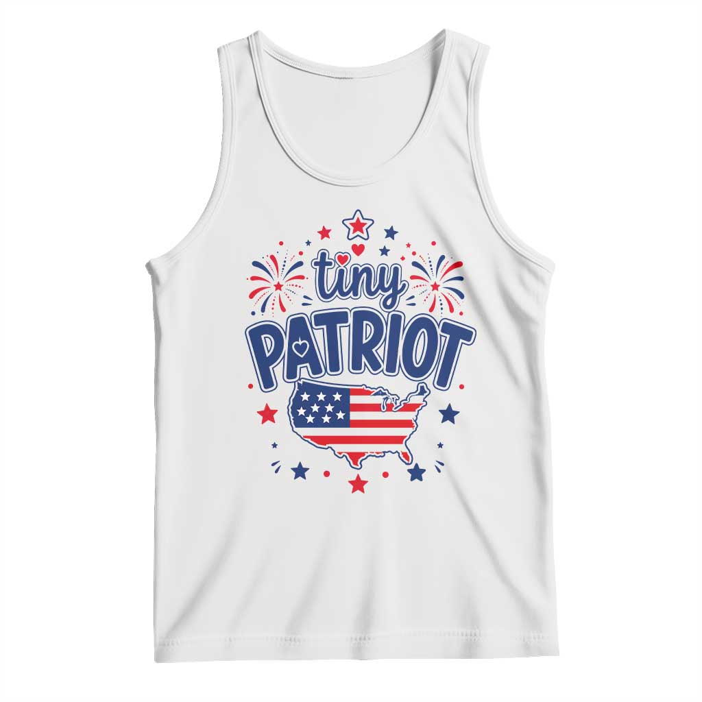 Tiny Patriot 4th of July Fireworks Tank Top USA Map American Flag Red White and Blue Patriotic Holiday
