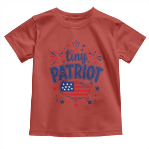 Tiny Patriot 4th of July Fireworks Toddler T Shirt USA Map American Flag Red White and Blue Patriotic Holiday