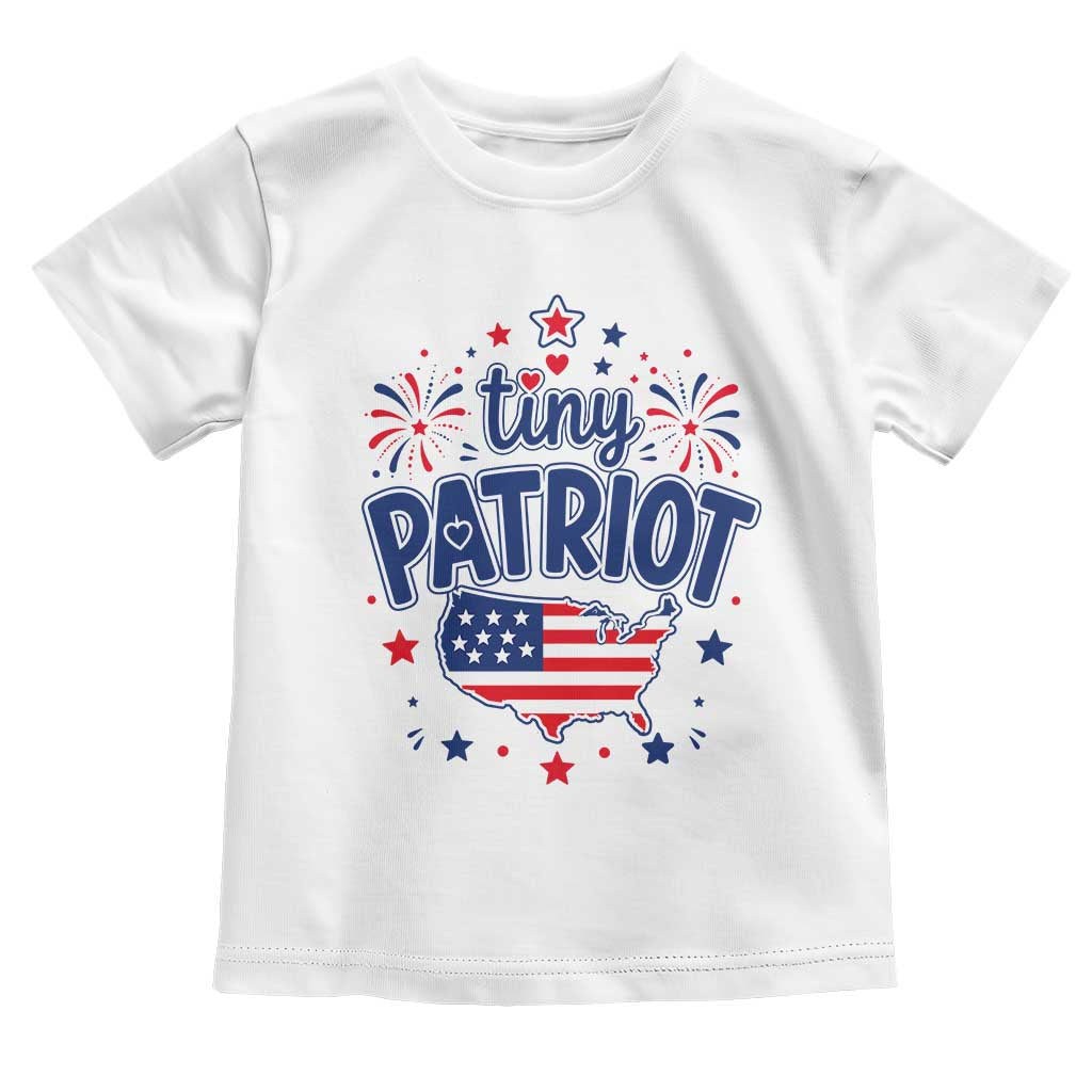 Tiny Patriot 4th of July Fireworks Toddler T Shirt USA Map American Flag Red White and Blue Patriotic Holiday