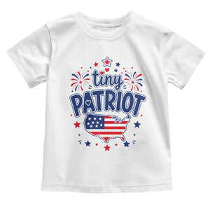 Tiny Patriot 4th of July Fireworks Toddler T Shirt USA Map American Flag Red White and Blue Patriotic Holiday