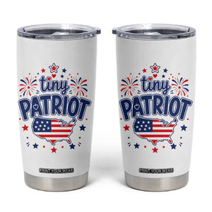 Tiny Patriot 4th of July Fireworks Tumbler Cup USA Map American Flag Red White and Blue Patriotic Holiday