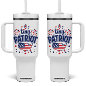 Tiny Patriot 4th of July Fireworks Tumbler With Handle USA Map American Flag Red White and Blue Patriotic Holiday