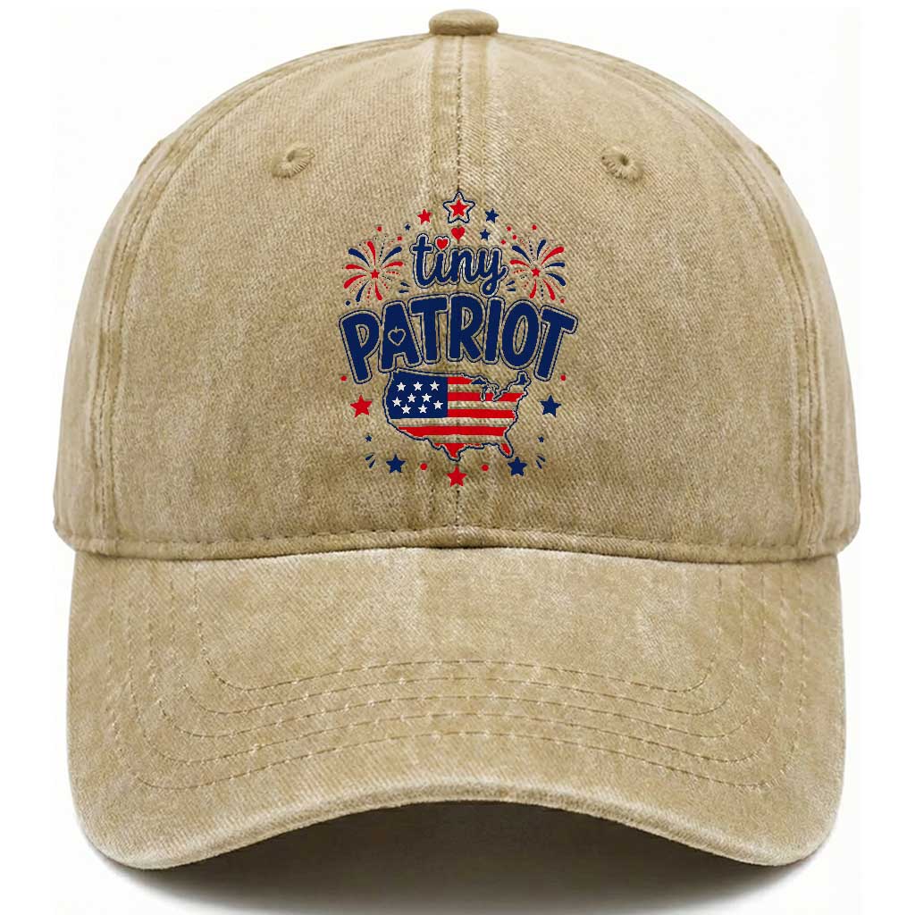 Tiny Patriot 4th of July Fireworks Washed Cotton Baseball Cap USA Map American Flag Red White and Blue Patriotic Holiday