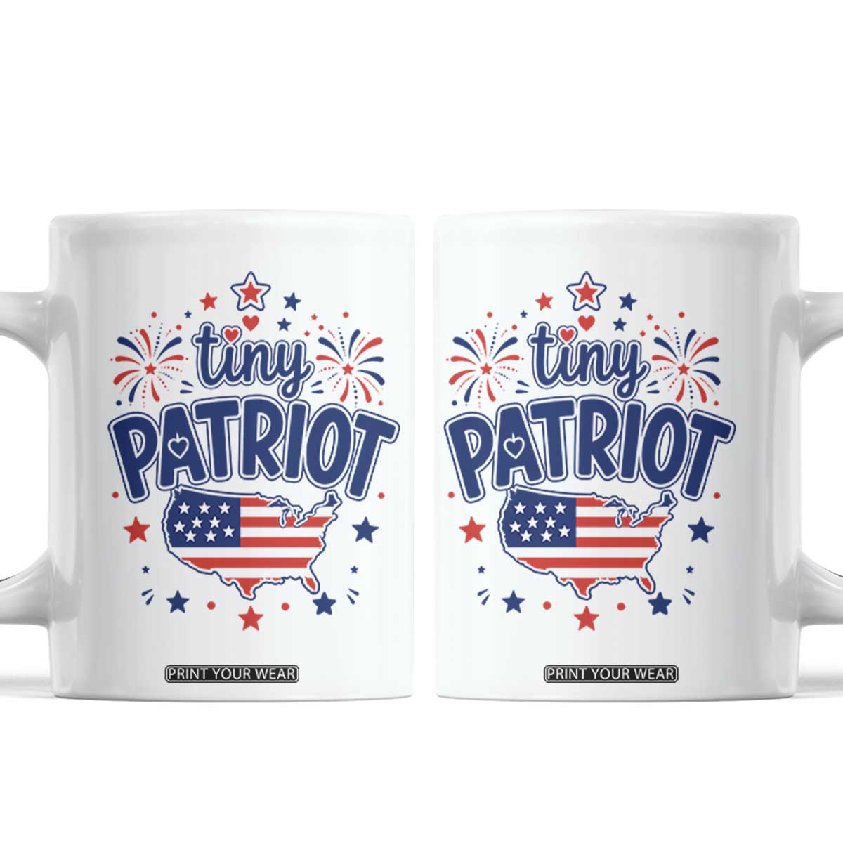 Tiny Patriot 4th of July Fireworks Coffee Mug USA Map American Flag Red White and Blue Patriotic Holiday