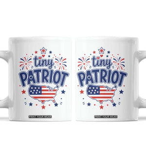 Tiny Patriot 4th of July Fireworks Coffee Mug USA Map American Flag Red White and Blue Patriotic Holiday