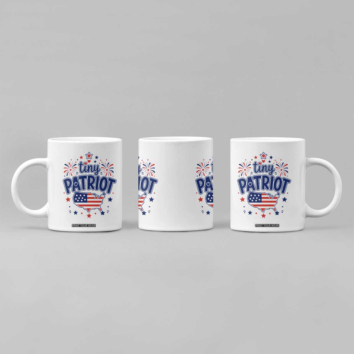 Tiny Patriot 4th of July Fireworks Coffee Mug USA Map American Flag Red White and Blue Patriotic Holiday