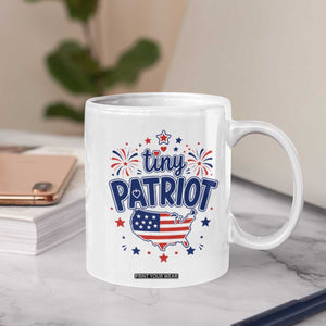 Tiny Patriot 4th of July Fireworks Coffee Mug USA Map American Flag Red White and Blue Patriotic Holiday