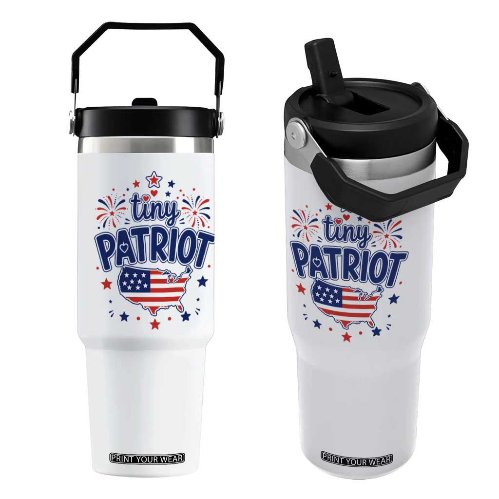 Tiny Patriot 4th of July Fireworks Flip Straw Tumbler USA Map American Flag Red White and Blue Patriotic Holiday