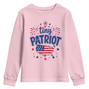 Tiny Patriot 4th of July Fireworks Youth Sweatshirt USA Map American Flag Red White and Blue Patriotic Holiday
