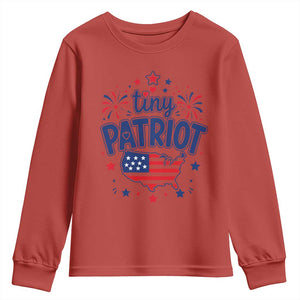 Tiny Patriot 4th of July Fireworks Youth Sweatshirt USA Map American Flag Red White and Blue Patriotic Holiday