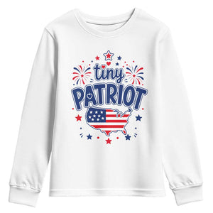 Tiny Patriot 4th of July Fireworks Youth Sweatshirt USA Map American Flag Red White and Blue Patriotic Holiday