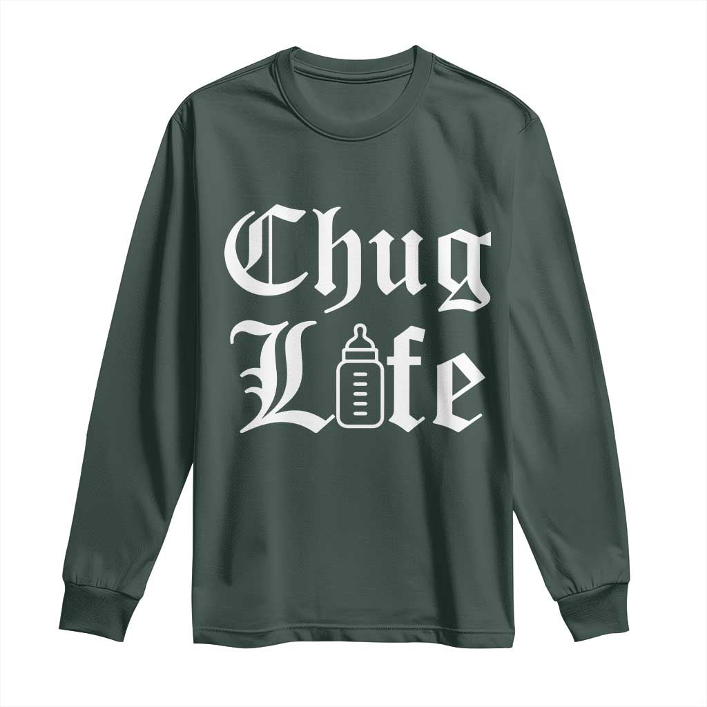 Chug Life Funny Baby Milk Bottle Graphic Long Sleeve Shirt Hip Hop Parody Milestone Gift