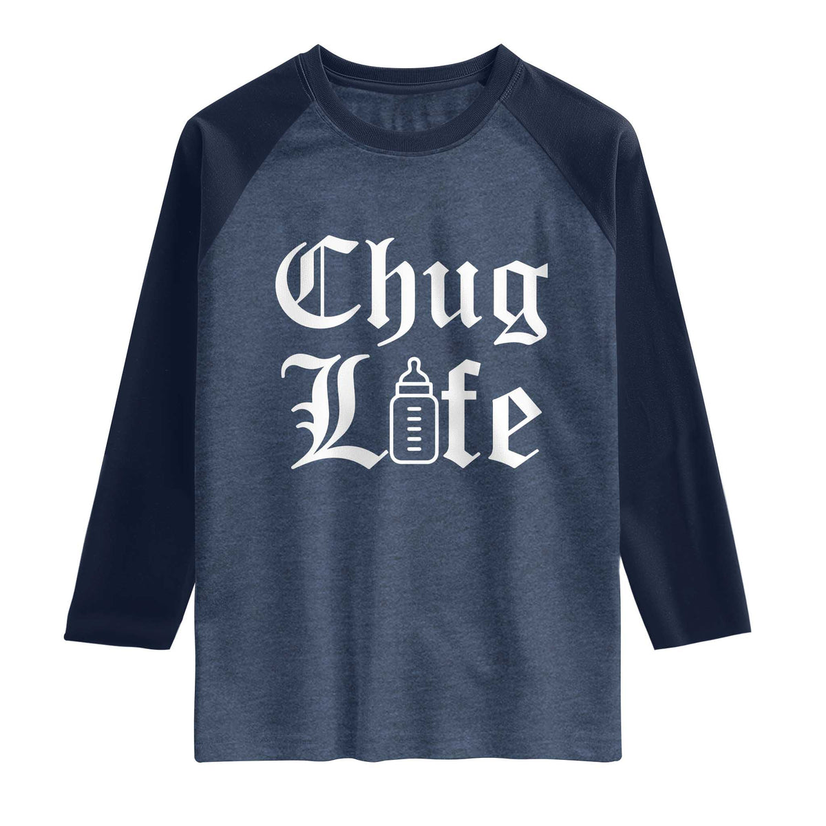 Chug Life Funny Baby Milk Bottle Graphic Raglan Shirt Hip Hop Parody Milestone Gift