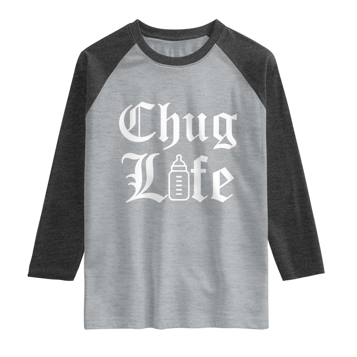 Chug Life Funny Baby Milk Bottle Graphic Raglan Shirt Hip Hop Parody Milestone Gift