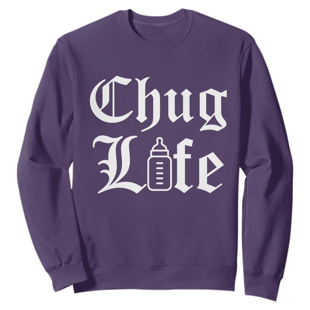 Chug Life Funny Baby Milk Bottle Graphic Sweatshirt Hip Hop Parody Milestone Gift