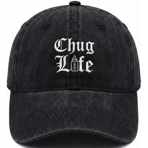 Chug Life Funny Baby Milk Bottle Graphic Washed Cotton Baseball Cap Hip Hop Parody Milestone Gift