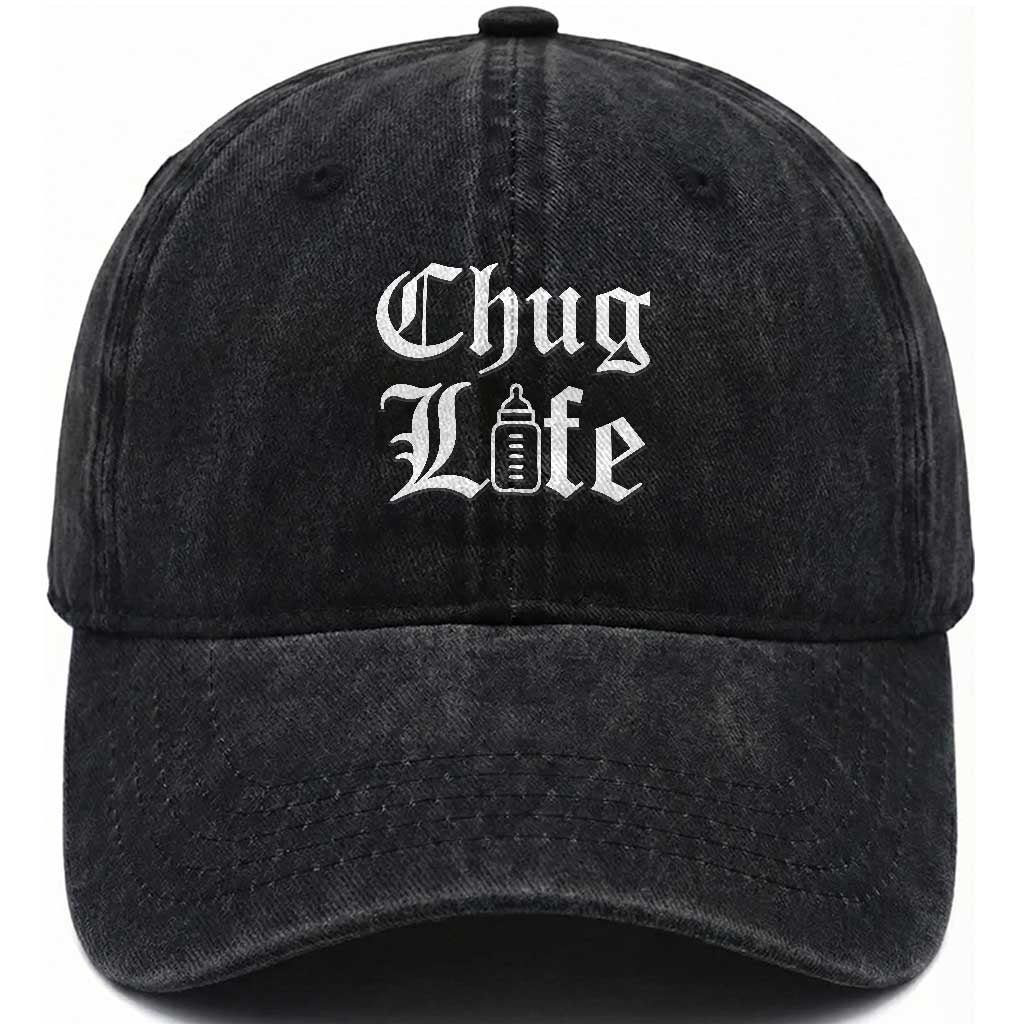 Chug Life Funny Baby Milk Bottle Graphic Washed Cotton Baseball Cap Hip Hop Parody Milestone Gift TS02 Print Your Wear