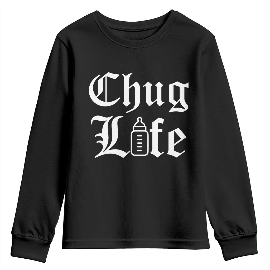 Chug Life Funny Baby Milk Bottle Graphic Youth Sweatshirt Hip Hop Parody Milestone Gift TS02 Black Print Your Wear