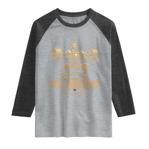 Funny Abraham Lincoln Squatting Barbell Semiquincentennial Raglan Shirt Still Undefeated 1776 to 2026 Muscular President Gym Bodybuilder