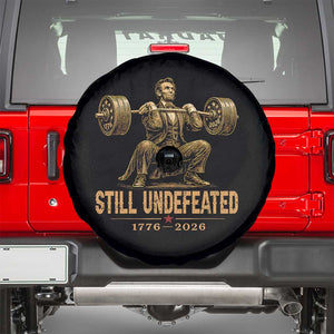 Funny Abraham Lincoln Squatting Barbell Semiquincentennial Spare Tire Cover Still Undefeated 1776 to 2026 Muscular President Gym Bodybuilder