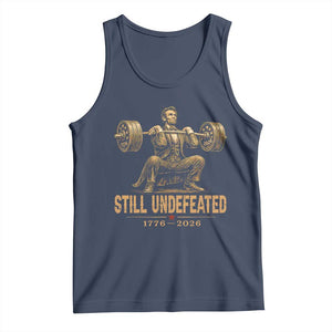 Funny Abraham Lincoln Squatting Barbell Semiquincentennial Tank Top Still Undefeated 1776 to 2026 Muscular President Gym Bodybuilder