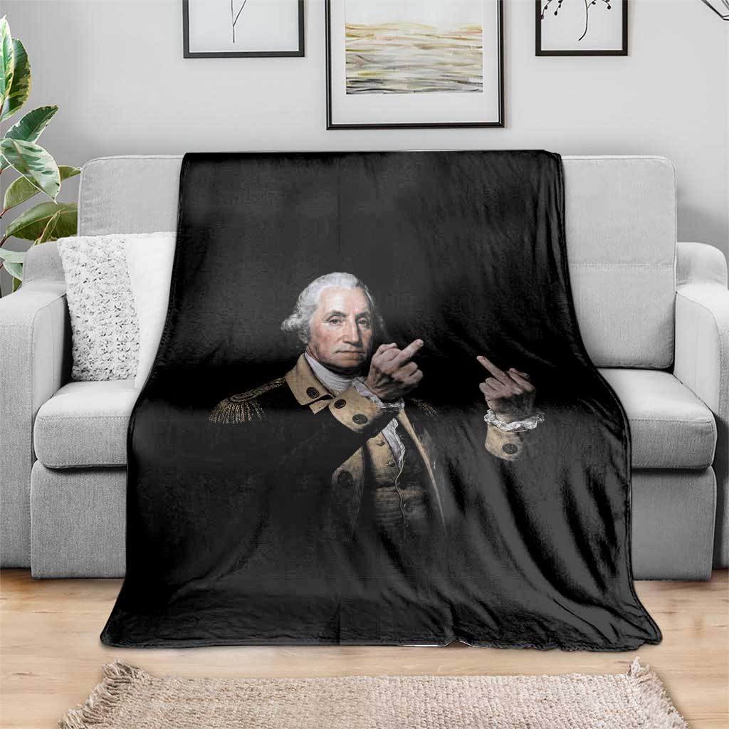 Funny George Washington Middle Fingers Rebel Portrait Throw Blanket Edgy Classic Oil Painting Parody Patriotic Humor Graphic