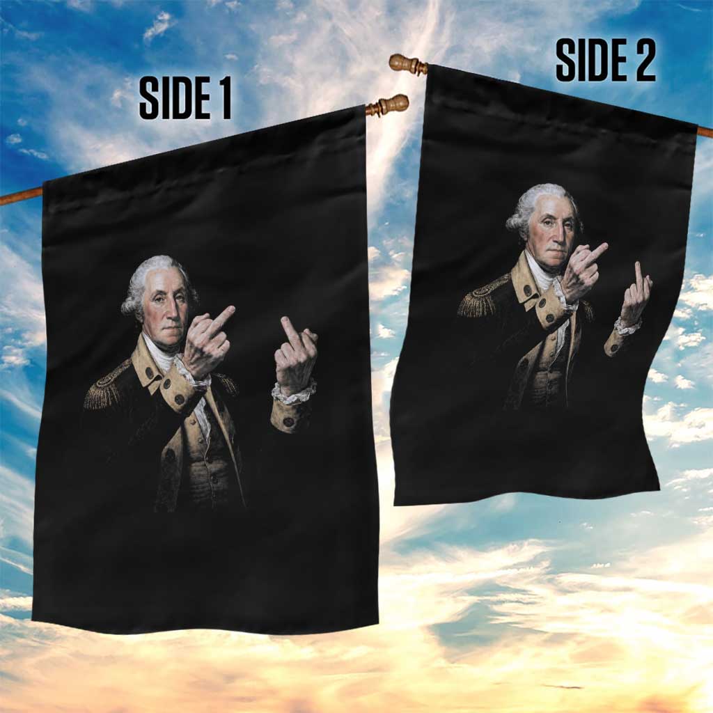 Funny George Washington Middle Fingers Rebel Portrait Garden Flag Edgy Classic Oil Painting Parody Patriotic Humor Graphic