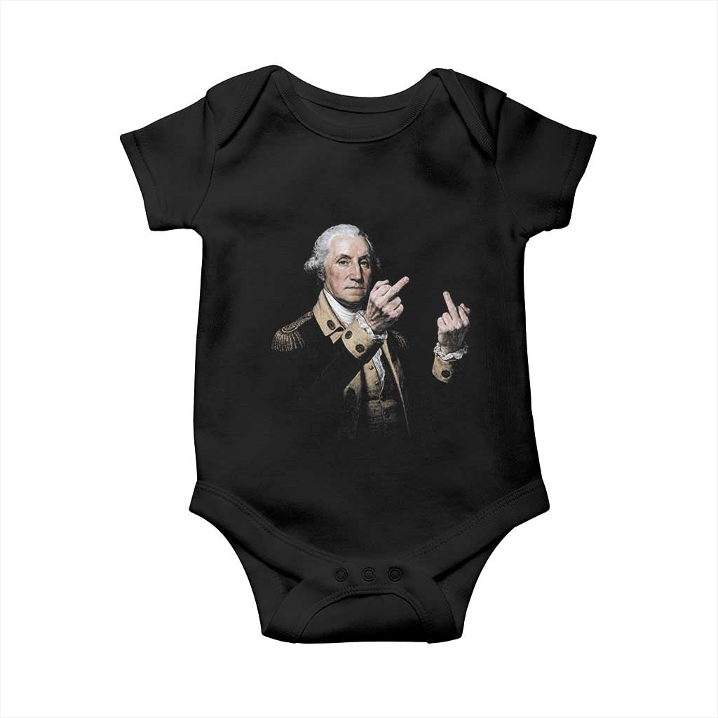 Funny George Washington Middle Fingers Rebel Portrait Baby Onesie Edgy Classic Oil Painting Parody Patriotic Humor Graphic