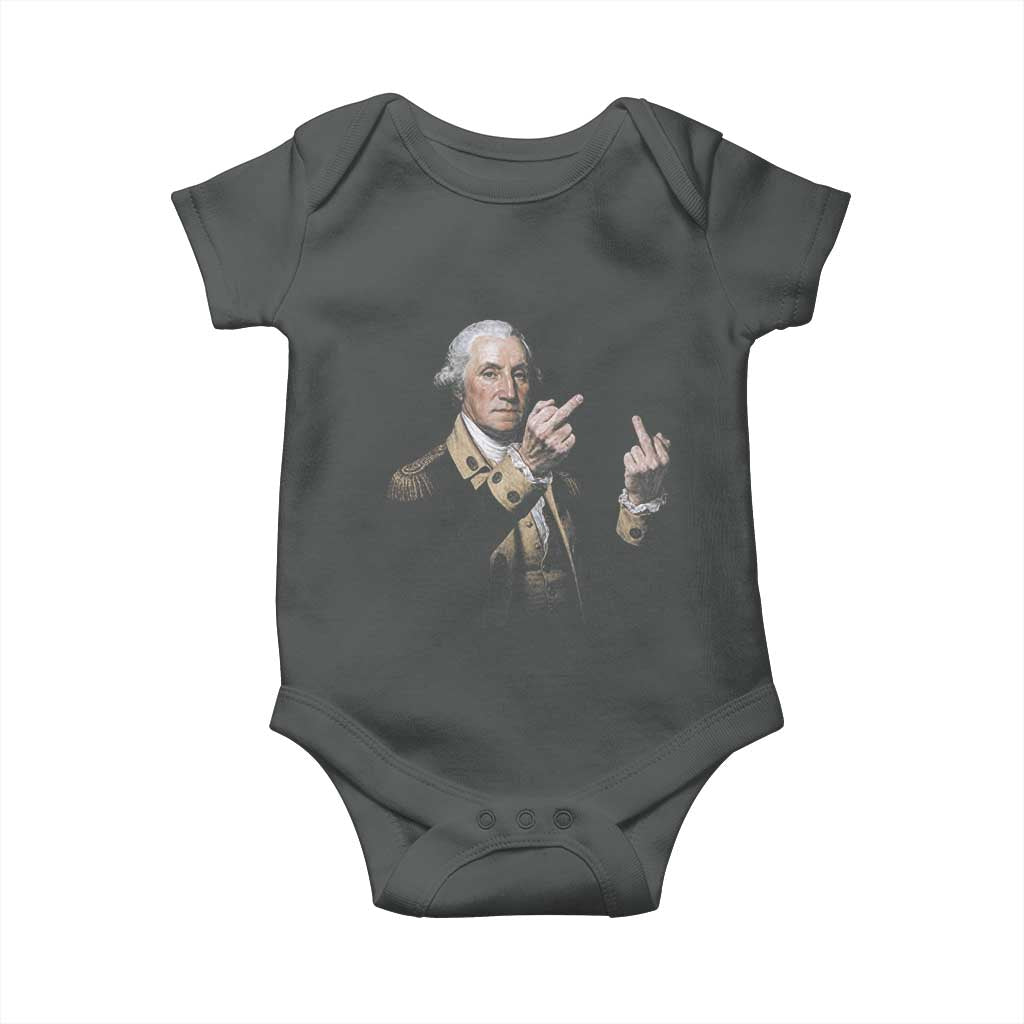 Funny George Washington Middle Fingers Rebel Portrait Baby Onesie Edgy Classic Oil Painting Parody Patriotic Humor Graphic