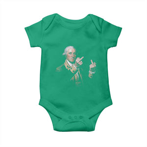 Funny George Washington Middle Fingers Rebel Portrait Baby Onesie Edgy Classic Oil Painting Parody Patriotic Humor Graphic