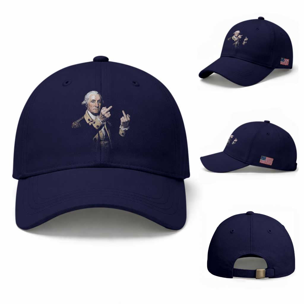 Funny George Washington Middle Fingers Rebel Portrait Baseball Cap Edgy Classic Oil Painting Parody Patriotic Humor Graphic