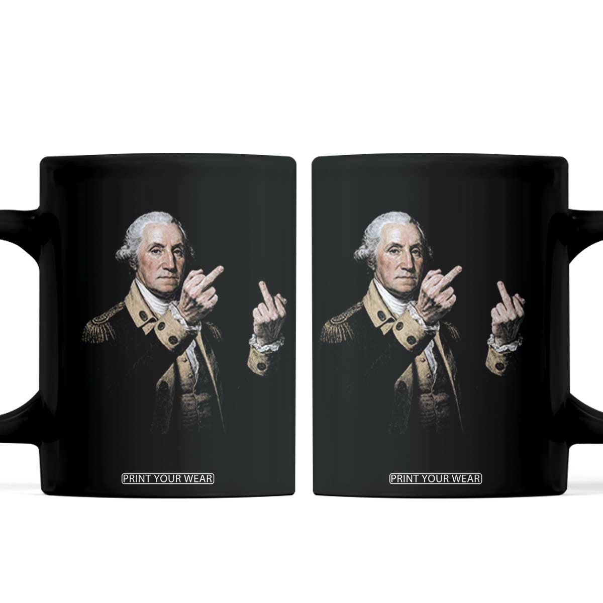 Funny George Washington Middle Fingers Rebel Portrait Coffee Mug Edgy Classic Oil Painting Parody Patriotic Humor Graphic