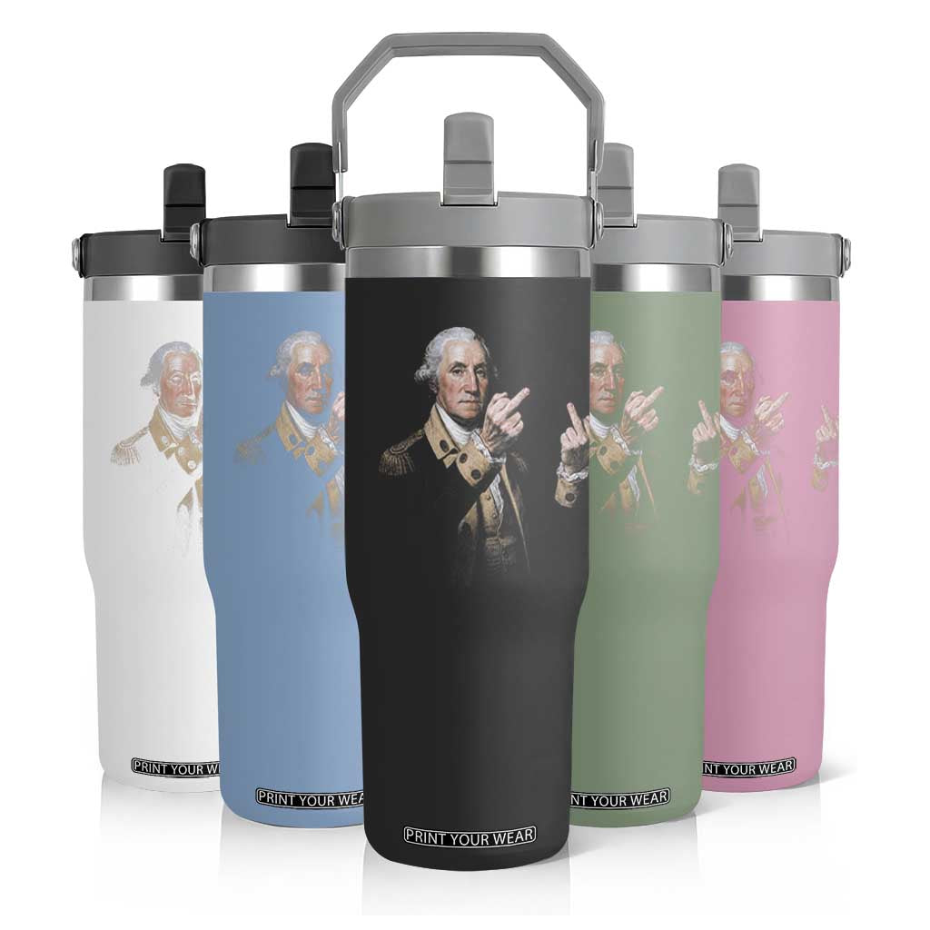 Funny George Washington Middle Fingers Rebel Portrait Flip Straw Tumbler Edgy Classic Oil Painting Parody Patriotic Humor Graphic