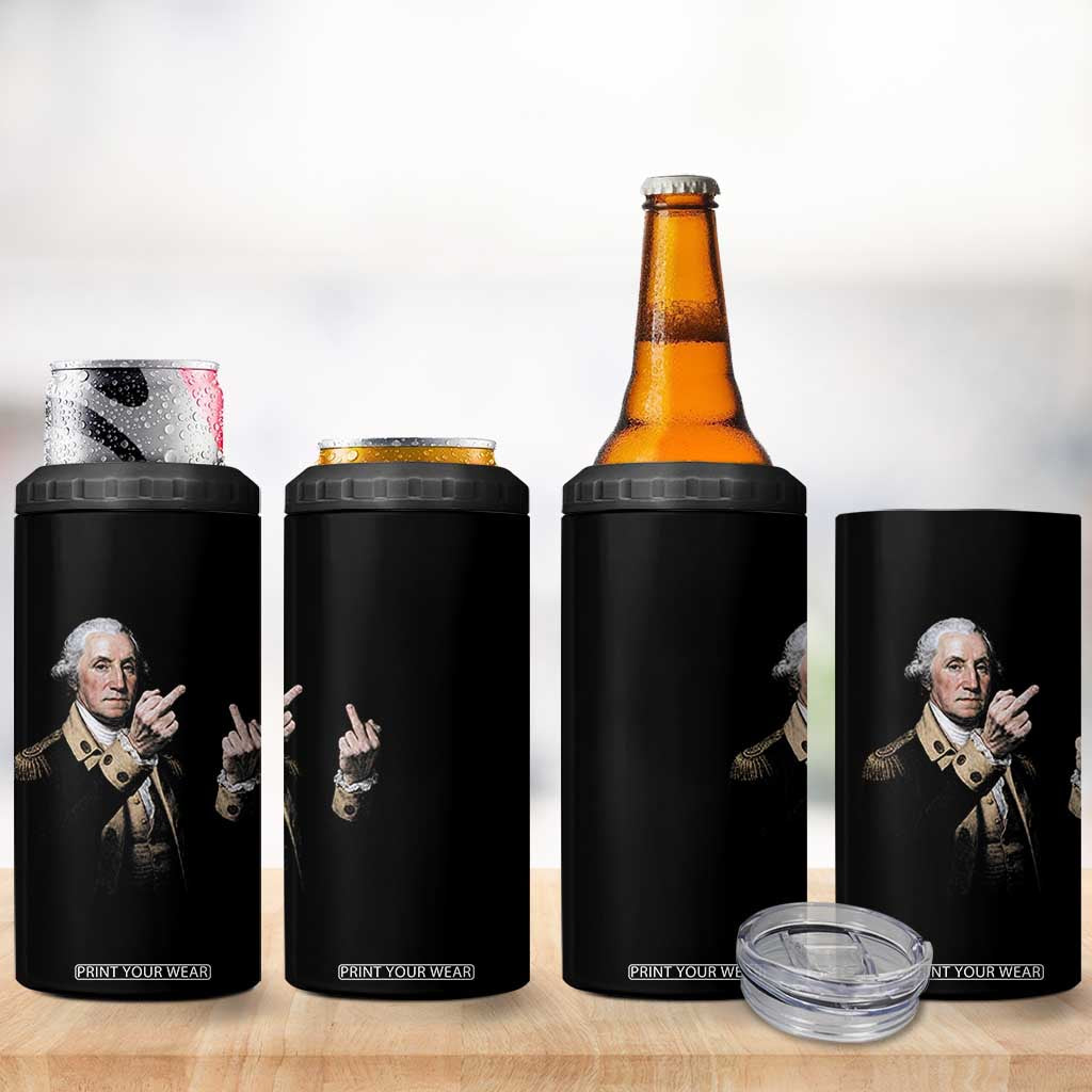 Funny George Washington Middle Fingers Rebel Portrait 4 in 1 Can Cooler Tumbler Edgy Classic Oil Painting Parody Patriotic Humor Graphic