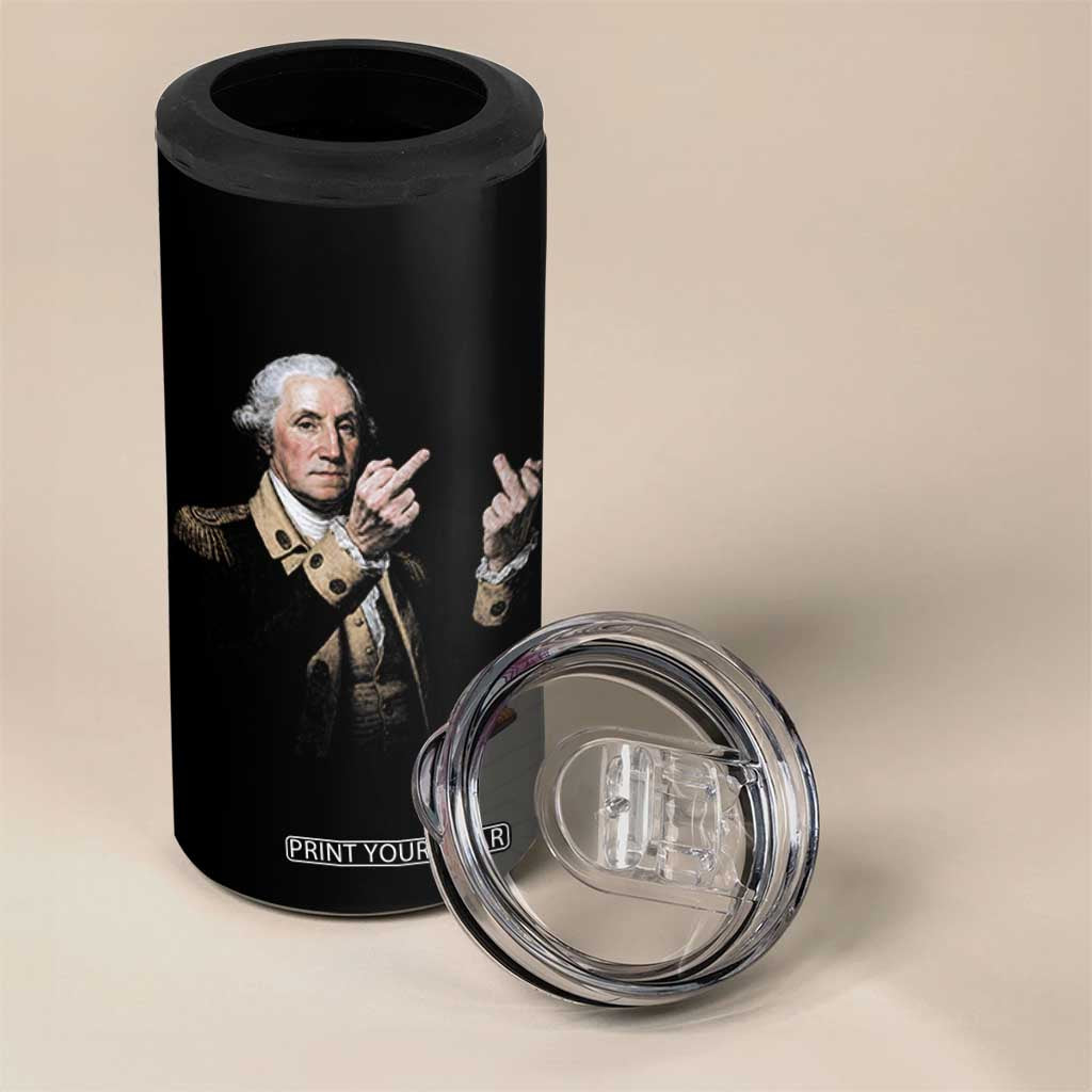 Funny George Washington Middle Fingers Rebel Portrait 4 in 1 Can Cooler Tumbler Edgy Classic Oil Painting Parody Patriotic Humor Graphic
