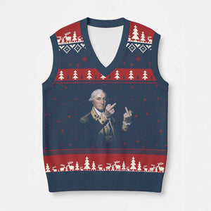 Funny George Washington Middle Fingers Rebel Portrait V-Neck Knit Sweater Vest Edgy Classic Oil Painting Parody Patriotic Humor Graphic