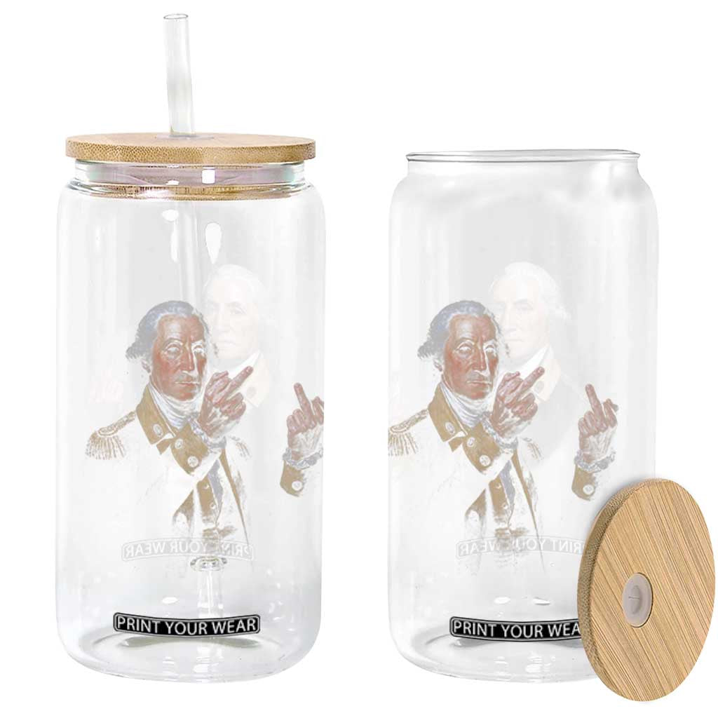 Funny George Washington Middle Fingers Rebel Portrait Glass Can Edgy Classic Oil Painting Parody Patriotic Humor Graphic